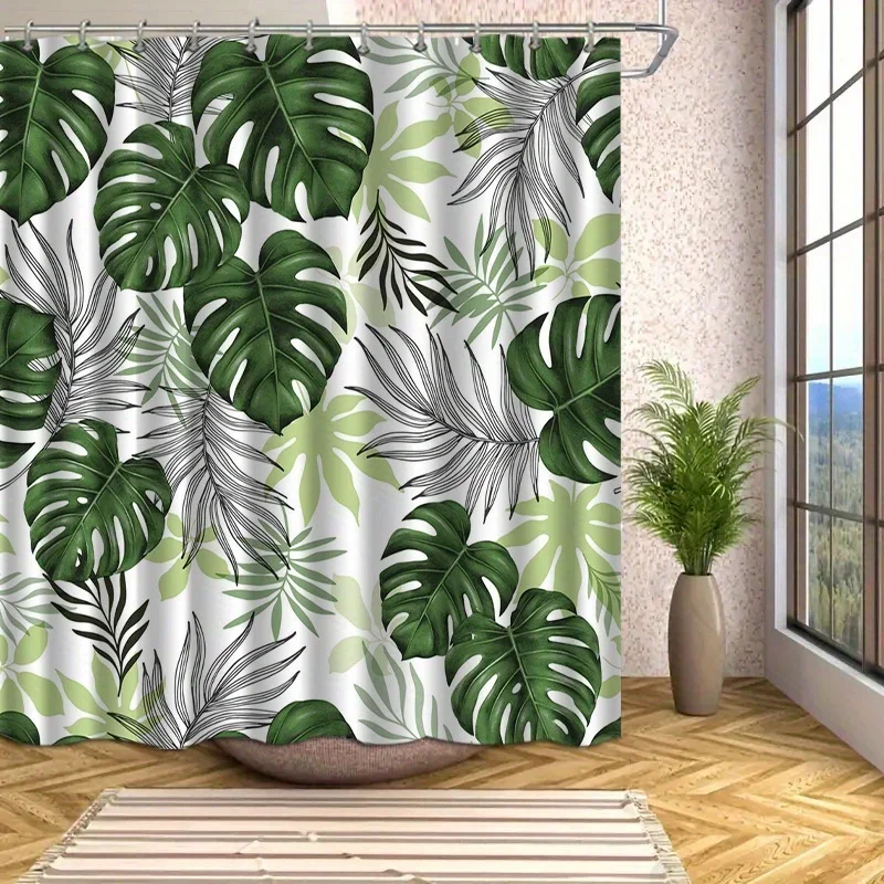 Tropical Green Leaf Shower Curtain Waterproof Bathroom Decor Jungle Print Curtain for Modern Home Bathroom Shower Curtain