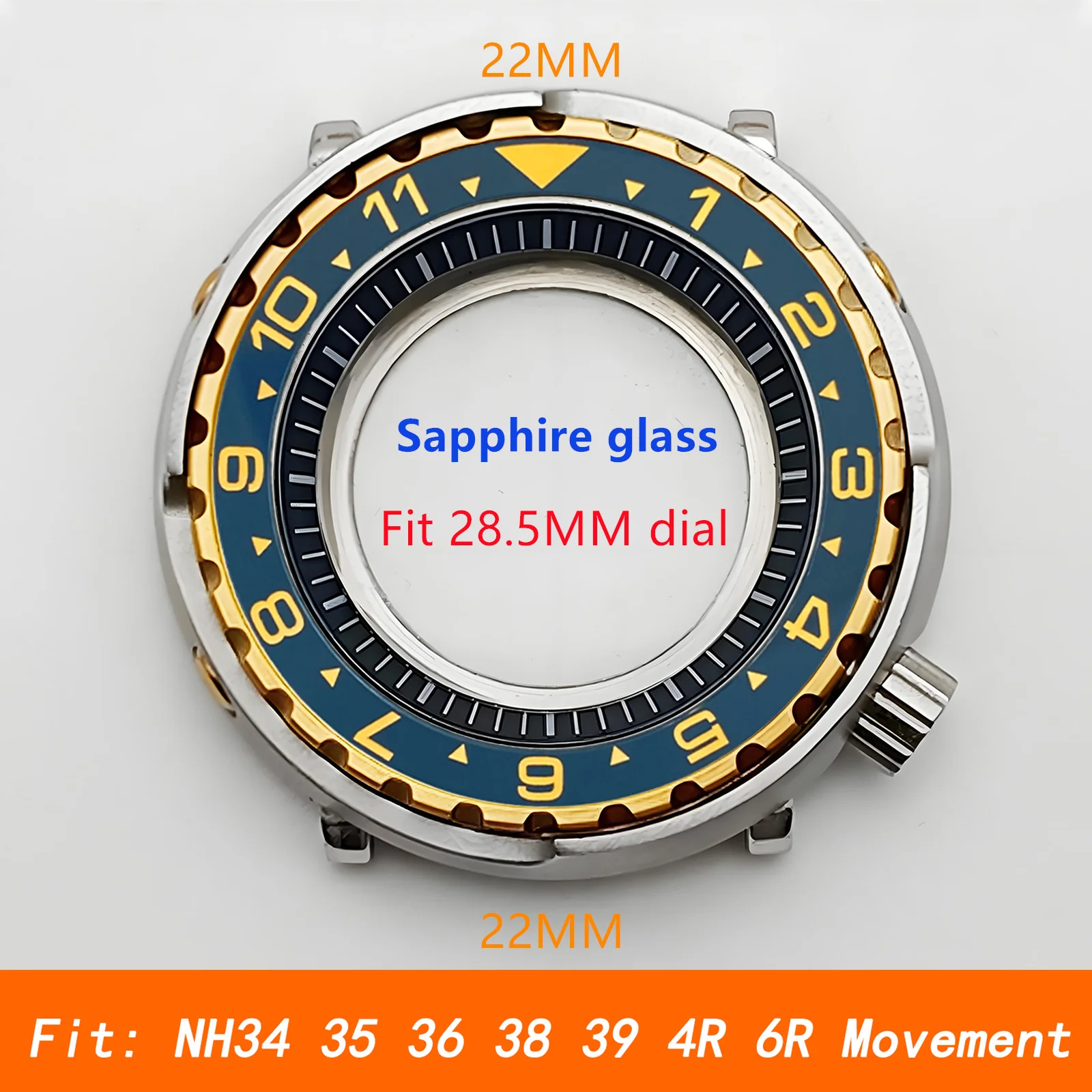 

Mod Tuna Can Case NH35 Case Ceramic Insert Gold Bezel Sapphire Glass Stainless Steel Watch Case
