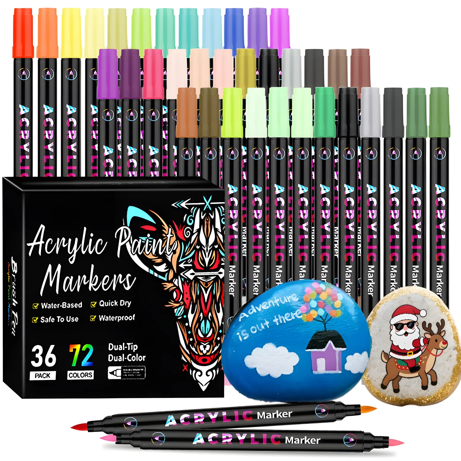 

Acrylic Paint Markers Pens,Dual Tip Dual-Color Brush Tips,Creative Coloring Markers for Rocks,Wood, Canvas,Stone,Fabric,Plastic
