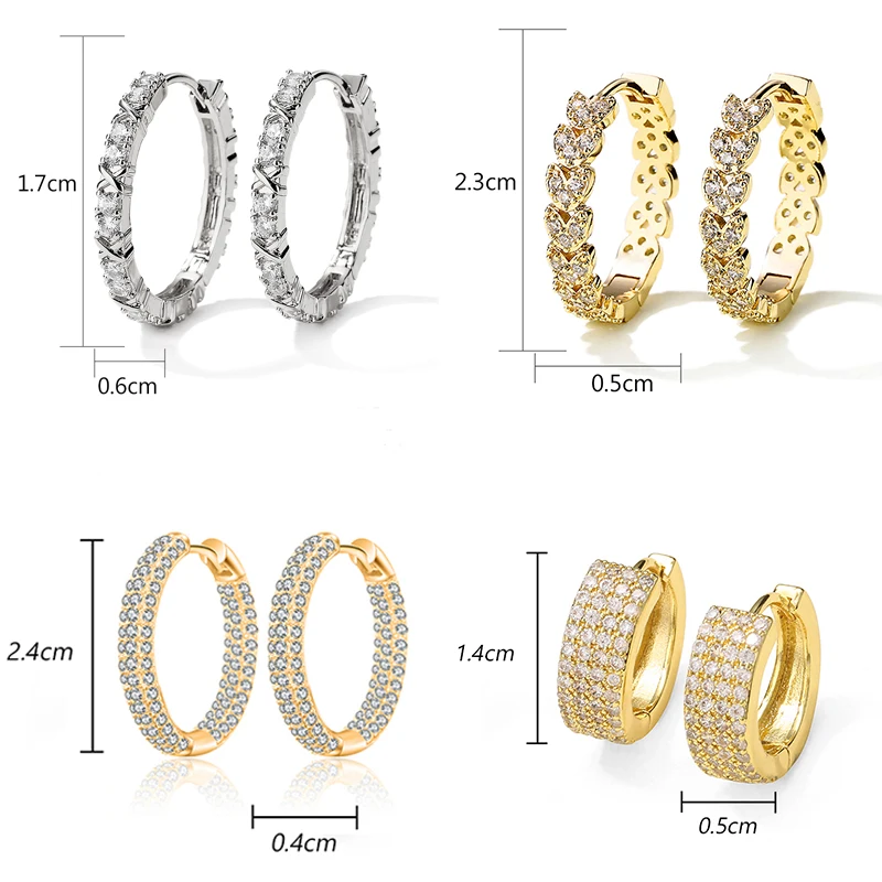 Gold Color Zircon Cross X Hoop Earrings for Woman Luxury Statement Jewelry Wedding Party Crystal Christmas New Year Accessories