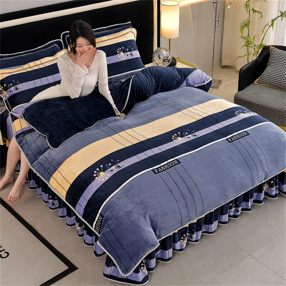 

Light Luxury Milk Velvet Four-Piece Set Autumn Winter Warm Thicken Anti-static Duvet Cover Bed Sheet Pillowcase King Bedding Set