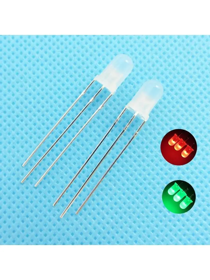 10 sztuk/partia F5 5mm LED dwukolorowa rozproszona wspólna anoda okrągła dioda elektroluminescencyjna podwójny czerwony szmaragdowo-zielony mglisty dwa wtyczki zestaw do samodzielnego montażu — zdjęcie 2