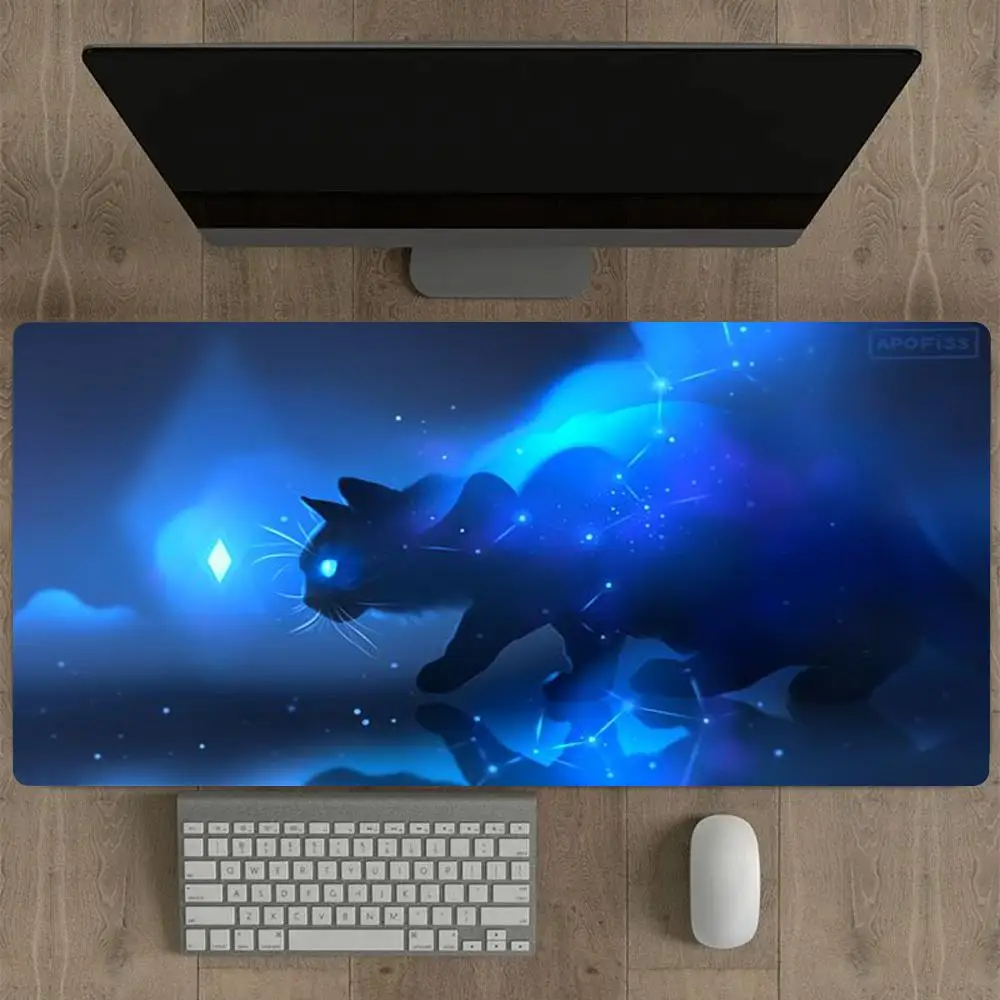 

Fantasy Blue Cat Theme Mouse Pad Cartoon Cute Pet Computer Pads Anti-slip Locking Side Office Game Dual-purpose Padss