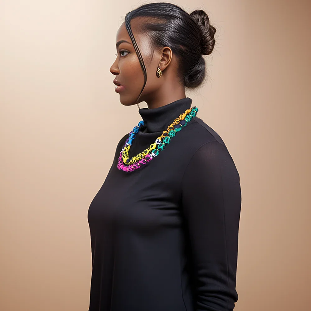 African Print Double Necklace Ankara Colorful Necklace African Ethnic Handmade Jewellery Fashion Jewelry for Women WYB932