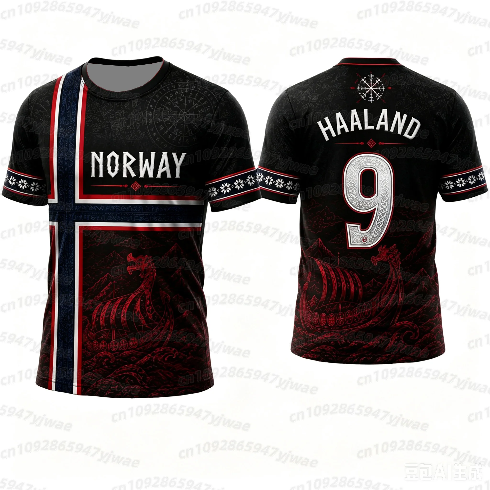 26 NORWAY FLAGJ Jersey T-Shirt Haaland NO.9 Damen-T-Shirt mit V-Ausschnitt Mexiko Fußball-Fans T-Shirt Herren Damen Schnelltrocknendes T-Shirt – Detail 9