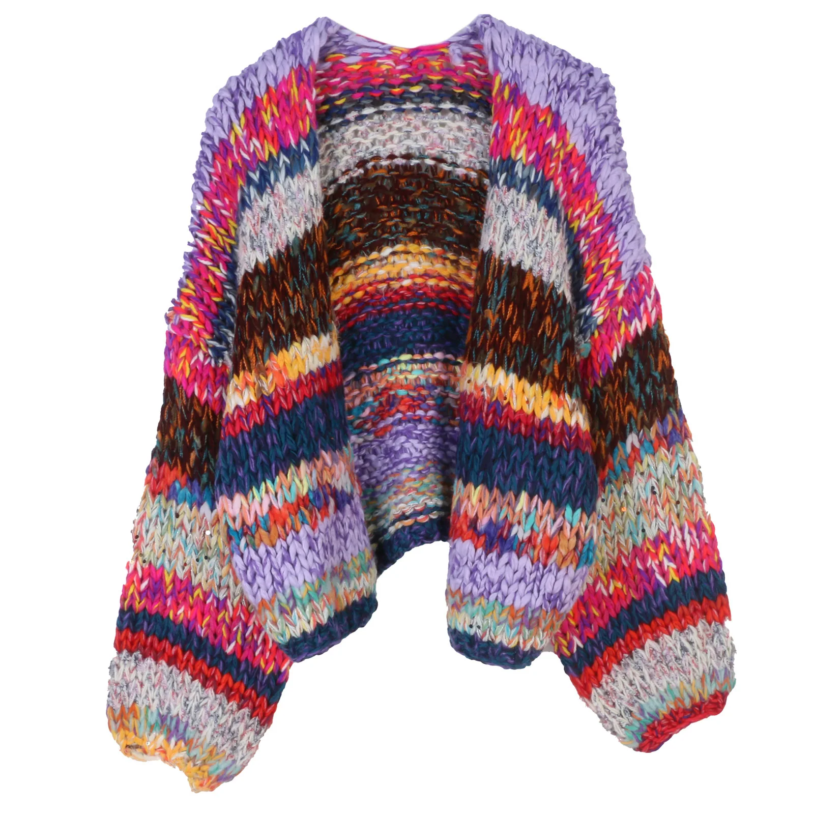 

Knitted cardigan jacket women Retro contrasting color V-neck loose 2025 autumn/winter casual lazy style thick basic Simple