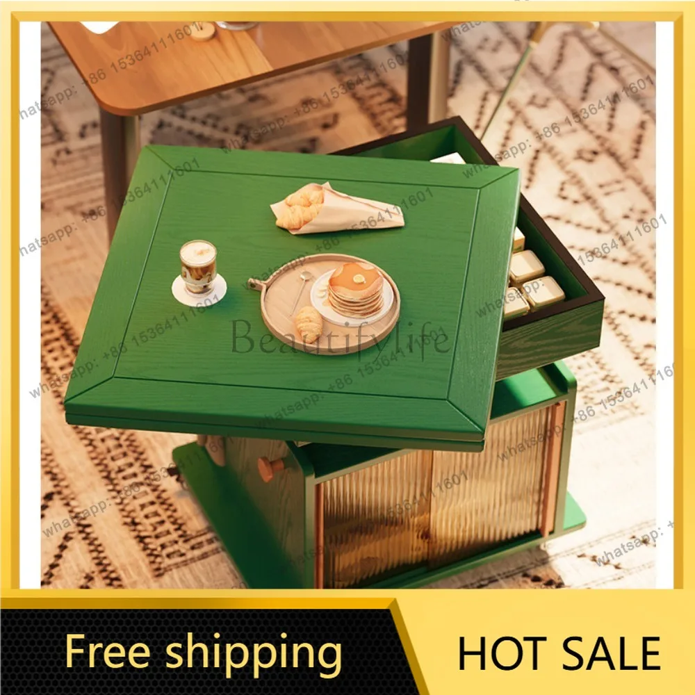 LD solid wood folding coffee table can be lifted and lowered small apartment household mobile cart side table