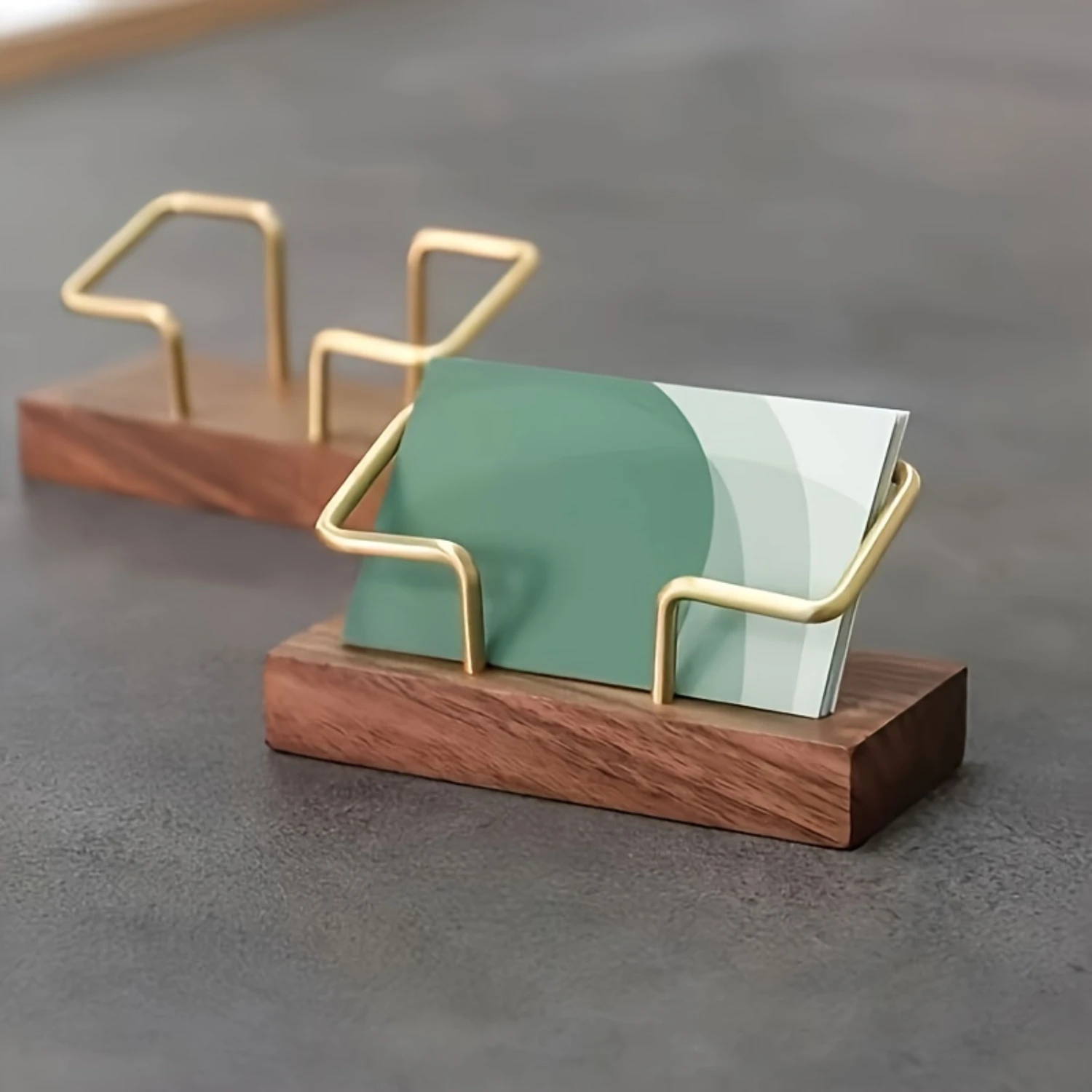 

Premium Wooden & Metal Business Card Holder - Stylish Desktop Organizer for Office or Reception - Showcase Your Cards with Futur
