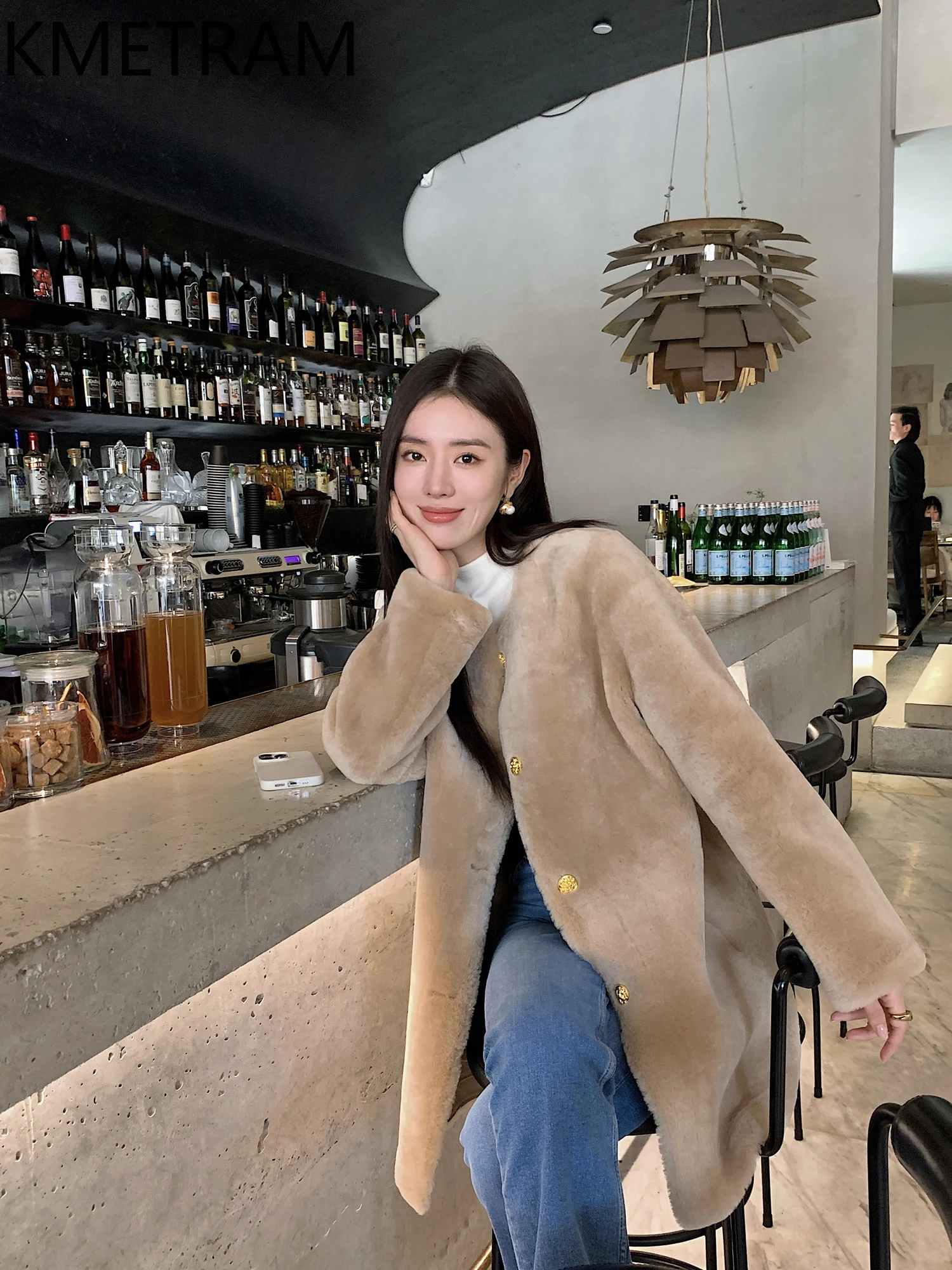 100% Merino ขนสัตว์ Sheepskin Double Faced เสื้อขนสัตว์ผู้หญิงกลางความยาวขนสัตว์จริง 2025 ผู้หญิงฤดูหนาวเสื้อผ้า Furry แจ็คเก็ตба