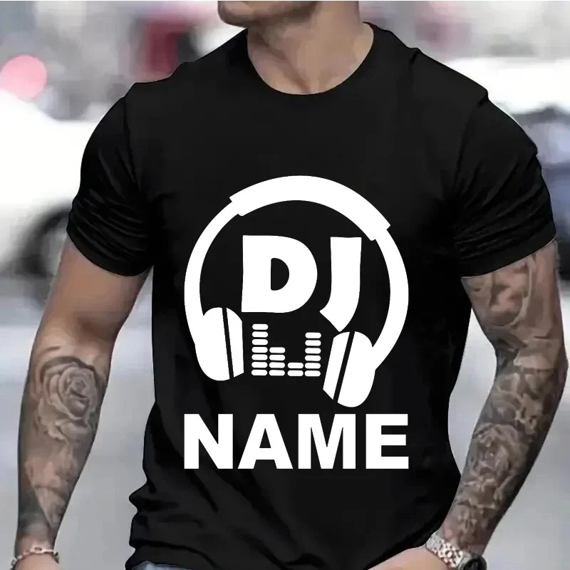 T Shirts for Men Personalized Customized DJ Shirt with Name Funny Disc T-shirts Custom DJ Tee Techno Music Lover Tee Shirts