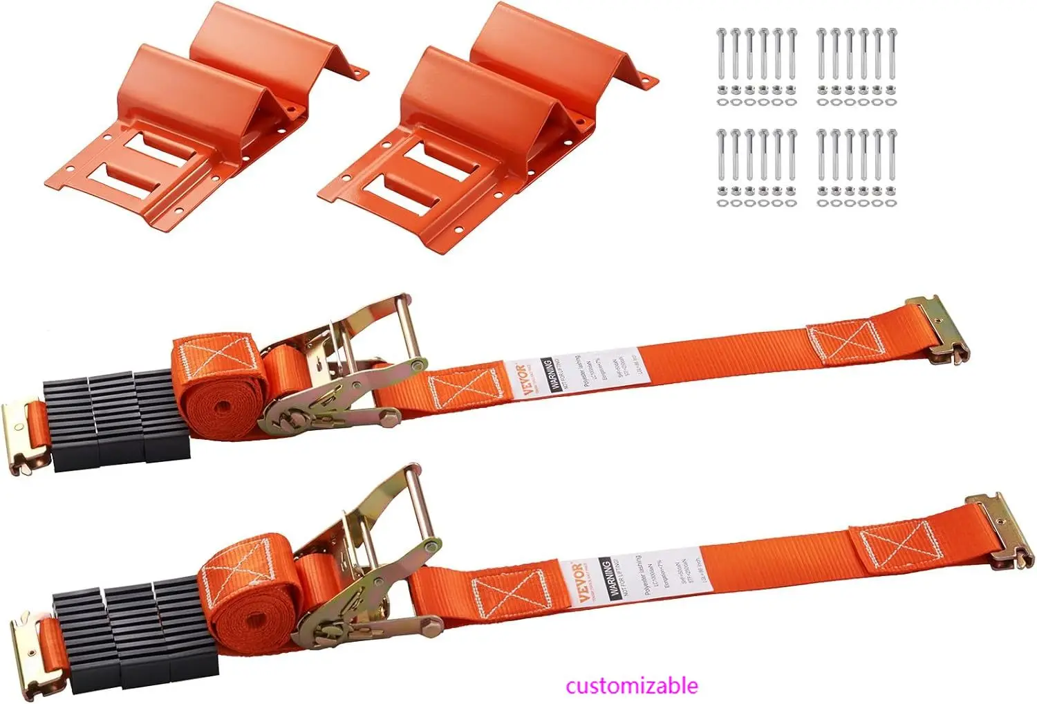 

Wheel Chock Tie Down Kit, 2" x 96" Tie Down Strap Kit, Heavy Duty Trailer Tie Down System for 10"-23" Wheels, ATV, UTV, Trailer