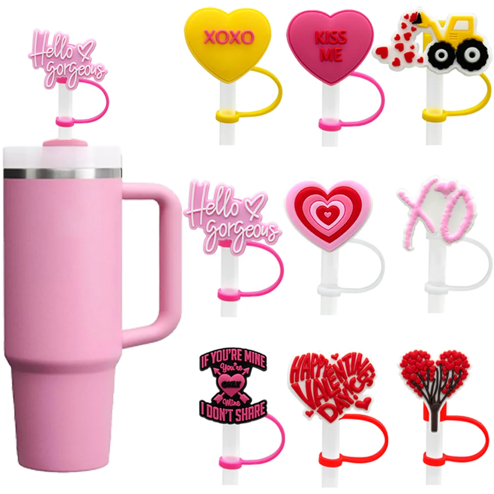 1PCS Valentine's Day Wind Straw Cover Cap Accessories for Cups,10mm Silicone Straw Topper Drink Stopper,Splashproof Straw Cap