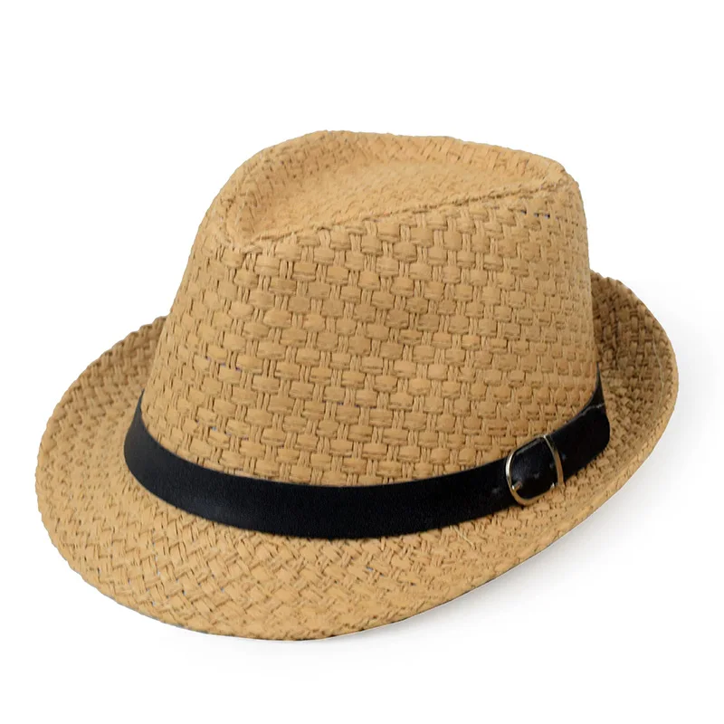 Summer Men\'s Belt Jazz Hat Gentleman Top Hat Straw Hat Fashion Sunshade Beach Hats