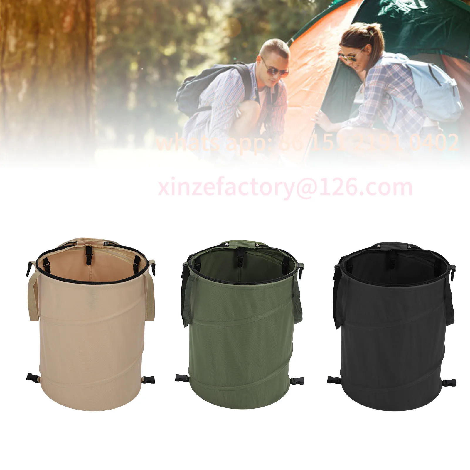 Customizable Camping Trash Can Large Capacity Portable Multifunctional 600D Oxford Cloth  Utility Container with Lid Foldable Tr
