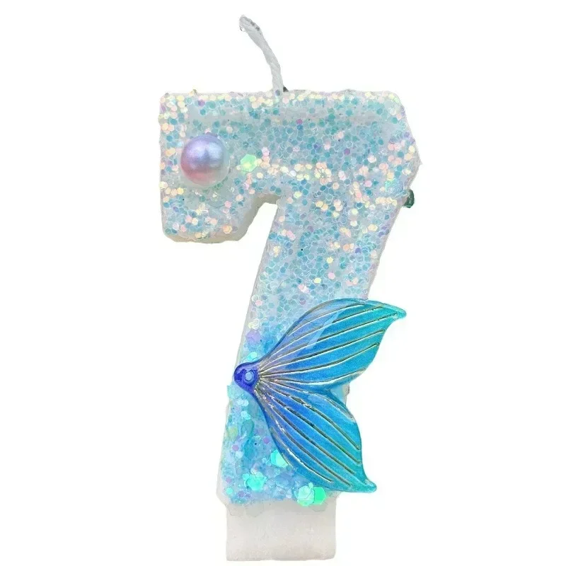 رقم عيد الميلاد 0-9 شموع كعكة حورية البحر ذيل بريق شمعة الديكور DIY لوازم الخبز للاحتفال بالذكرى السنوية للزفاف