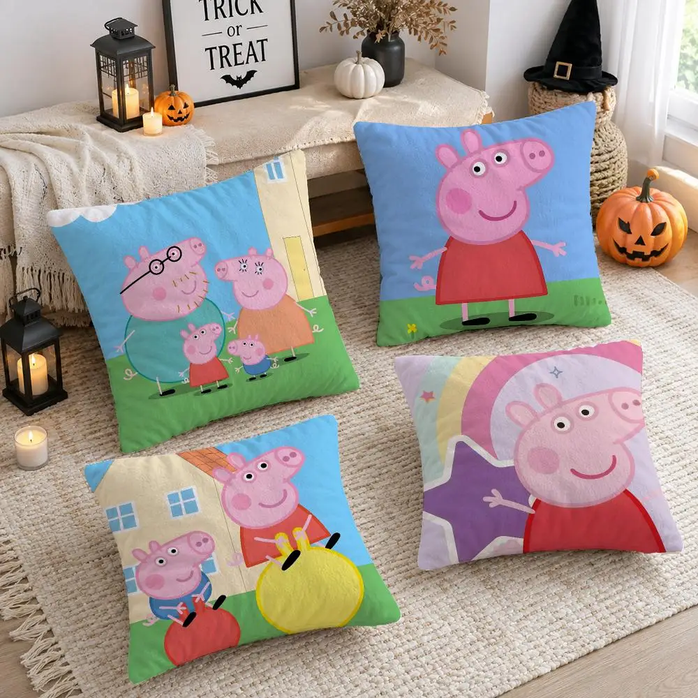 Cartoon P-Peppa P-Pig Cushion Cover Plush Decorative Pillow Case With Hidden Zipper Cutecore Room Decor For Home