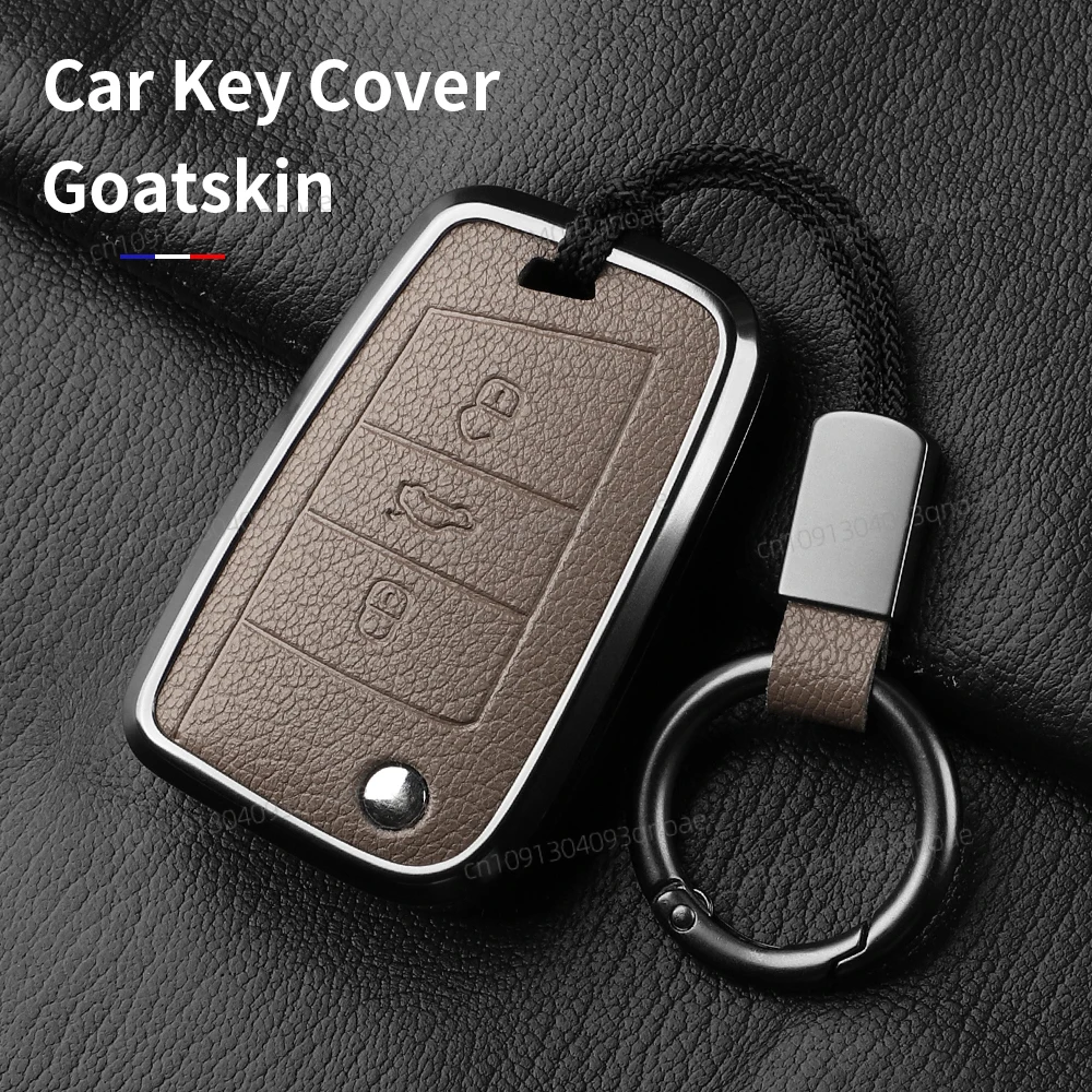 

Aluminum Alloy Goatskin Car Key Case Cover For VW Golf 7 mk7 Skoda Octavia A7 Tiguan MK2 SEAT Ateca Leon FR 2 Ibiza