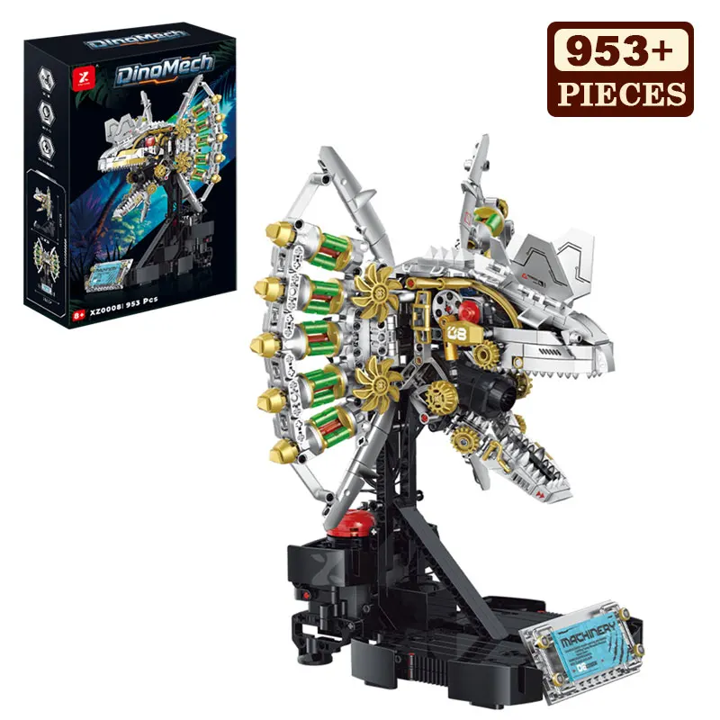 

953 шт., механическая модель черепа дилофозавра, комплект мелких частиц, сборочные блоки, электрическая версия, робот-динозавр, игрушка в подарок