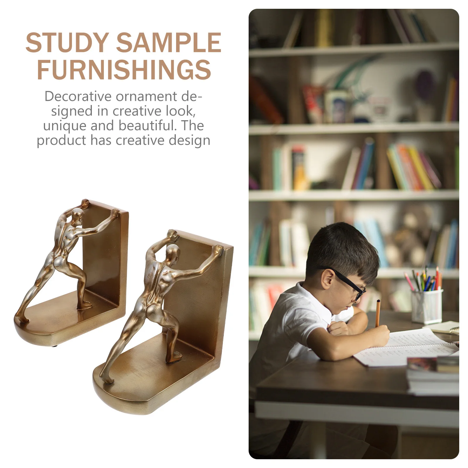 

2Pcs Heavy Duty Bookends Resin Craft Modern Creative Decorative Bookends for Home Office Study Bookshelf Ornament Chic Desktop