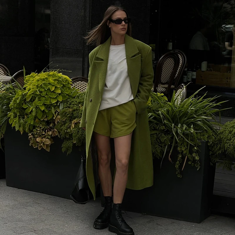 Wool Blend Long Coat Women Notched Lapel Double Breasted Loose Fit Warm Jacket Elegant Office Chic Old Money Ladies Outerwear