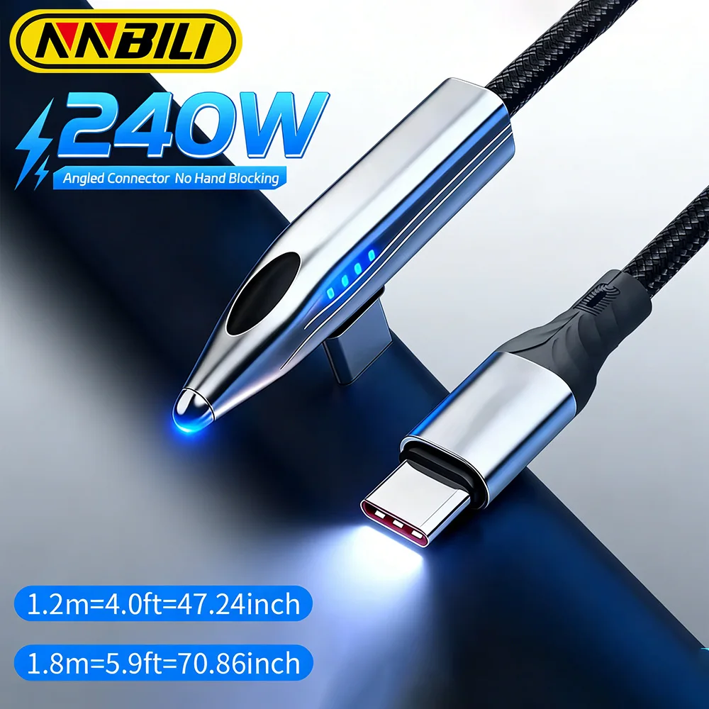 NNBILI 240W 120W Bullet Train Schnellladekabel 90 °   Elbow USB Typ-C-Ladegerät, Typ-C-auf-Typ-C-Kabel für Samsung iPhone Xiaomi