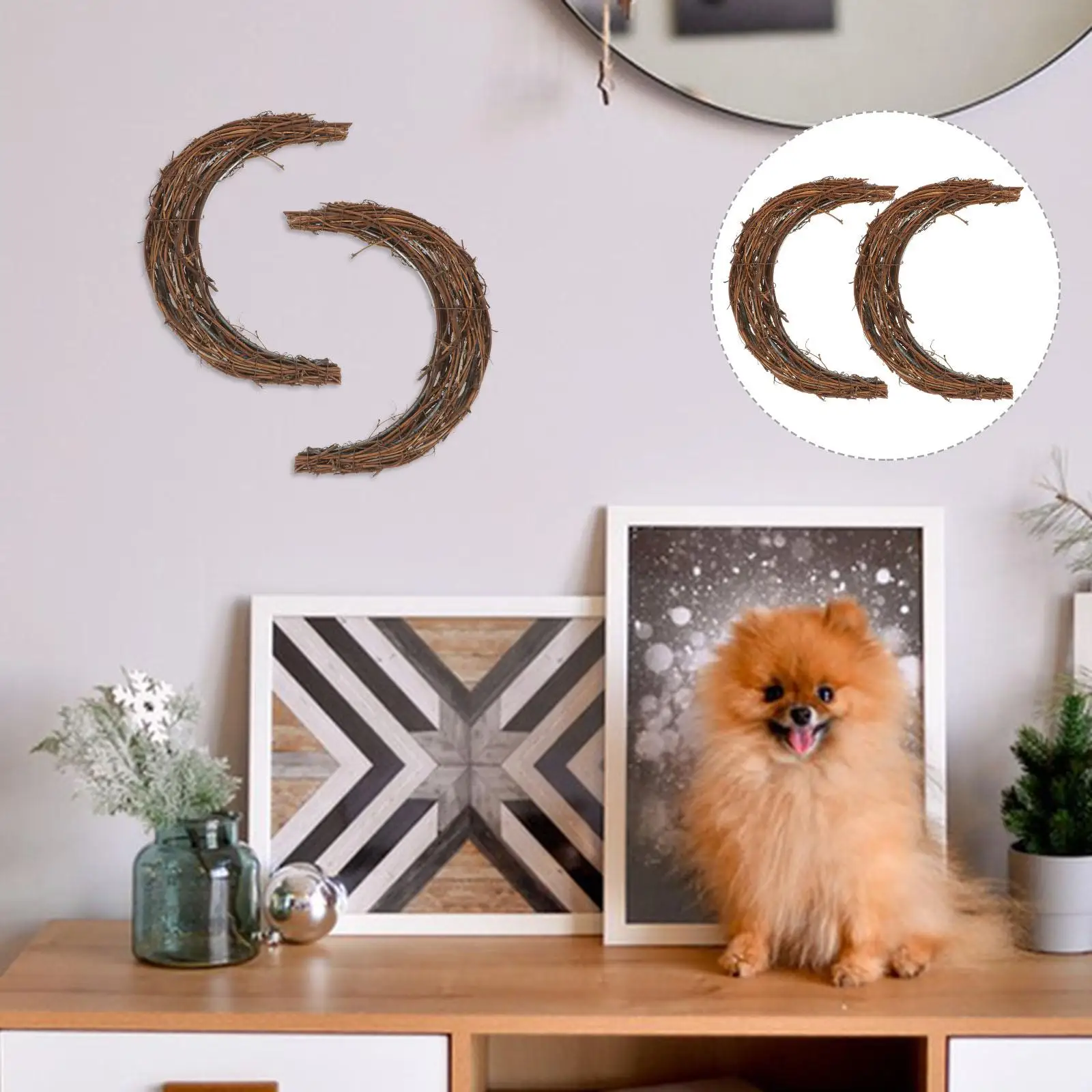 

2Pcs Rattan Rattan Garland Diy Flower Wreath Material Vines Moon Shaped 20cm Home Decor Craft Supplies Floral