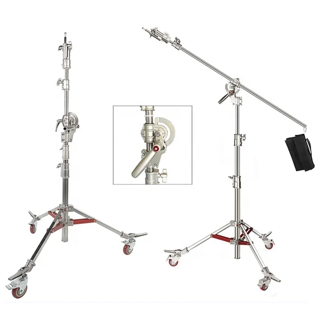 Two Functions Heavy Duty Stainless Steel Light Stand,Dual Use Stainless Stand with Boom Arm