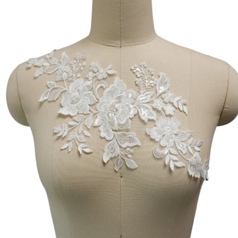 

2 шт. = 1 пара. Новые 3D-аппликации из бисера и пайеток, зеркальные цветочные кружевные нашивки для вечерних платьев, декор для передней и задней части груди.