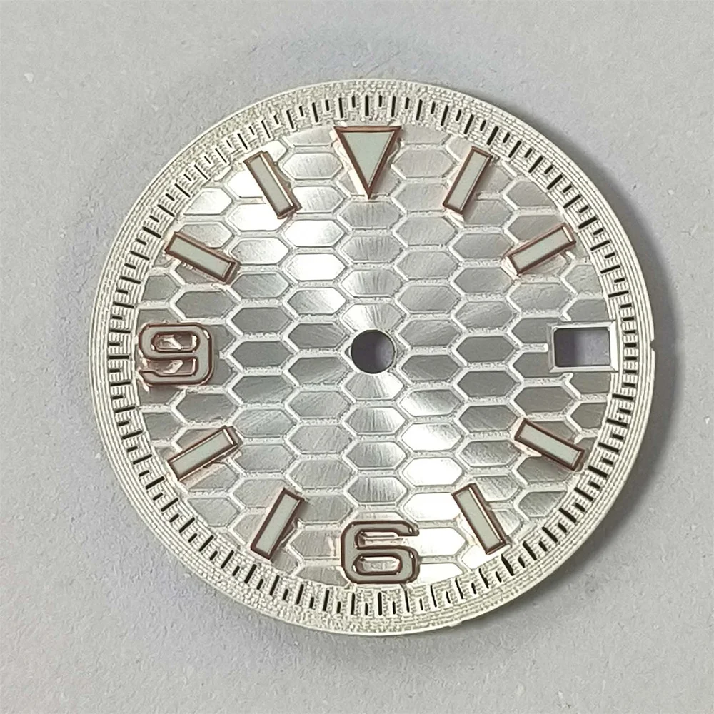 ملحقات تعديل الساعة 28.5 ملم بدون شعار ساعة Sunray قرص أخضر مضيء ترصيع الورد لحركة NH35/36/7S الأوتوماتيكية