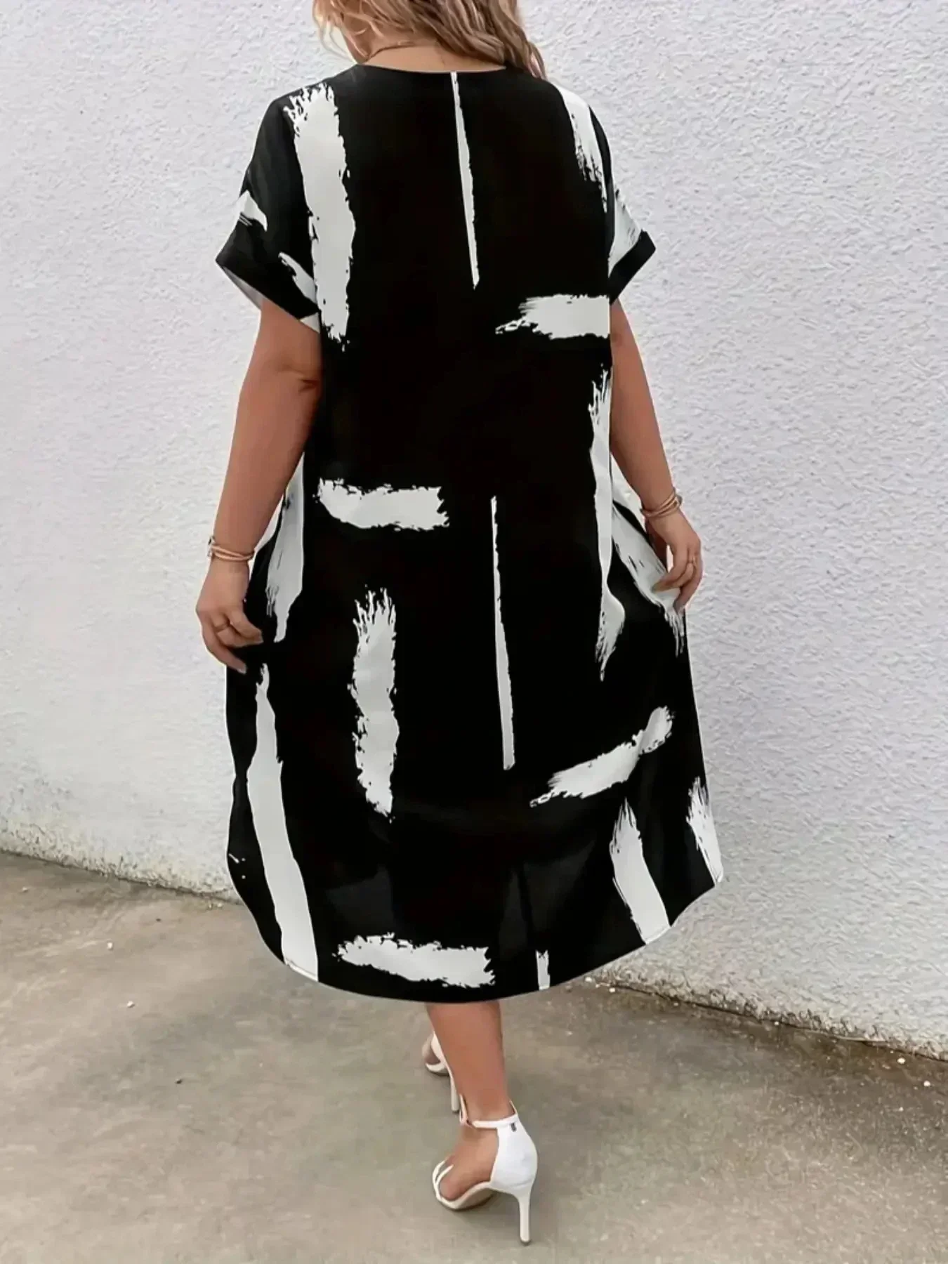 Plus Size 1XL-5XL Women Fashion Casual Short Sleeve Dresses Ladies Summer Elegant Printing Temperament Long Dresses Women