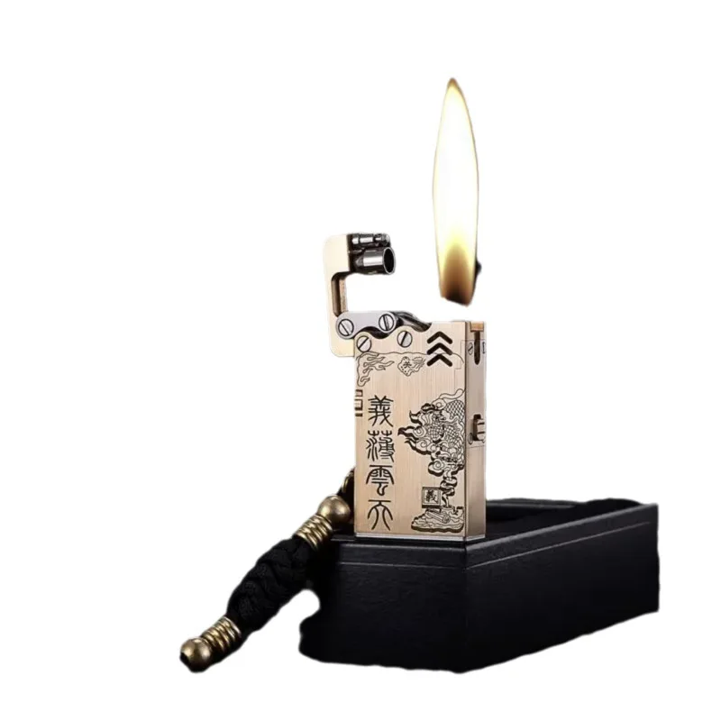 The 6th generation Dragon Tongue Kerosene Lighter Brass Handmade Machinery Old Vintage Windproof High grade Fully Automatic Ejec