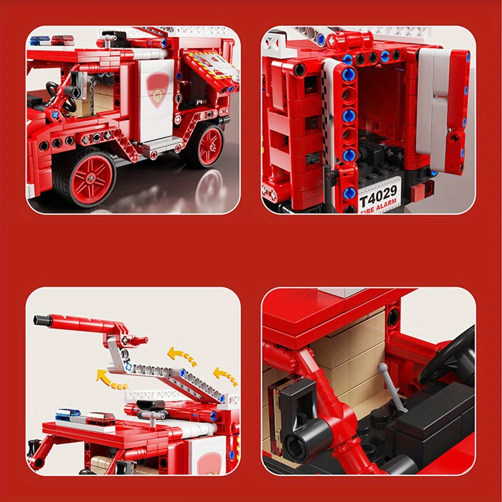 Camion de lutte contre l'incendie avec télécommande, modèle de construction de nuits, jouet cadeaux de Noël, idées techniques, MOC, 586 pièces, T4029