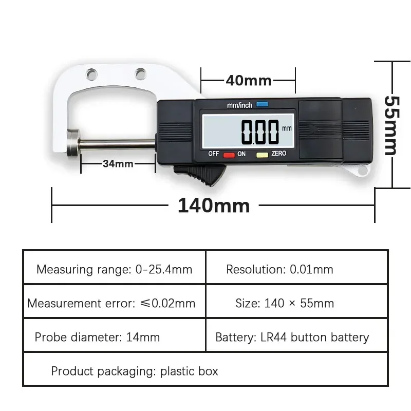 Medidores De Espessura Digital Mini Portátil Horizontal Eletrônico Espessura Medidor Ferramenta De Medição 0-25.4mm Caliper 0.01mm Resolução