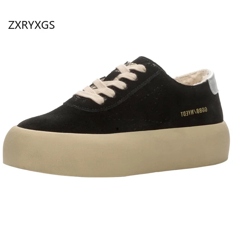 

ZXRYXGS First Layer Frosted Cowhide Women Leather Sneakers Platform Increase Shoes 2025 Autumn Winter Warm Sneakers Trendy Shoes