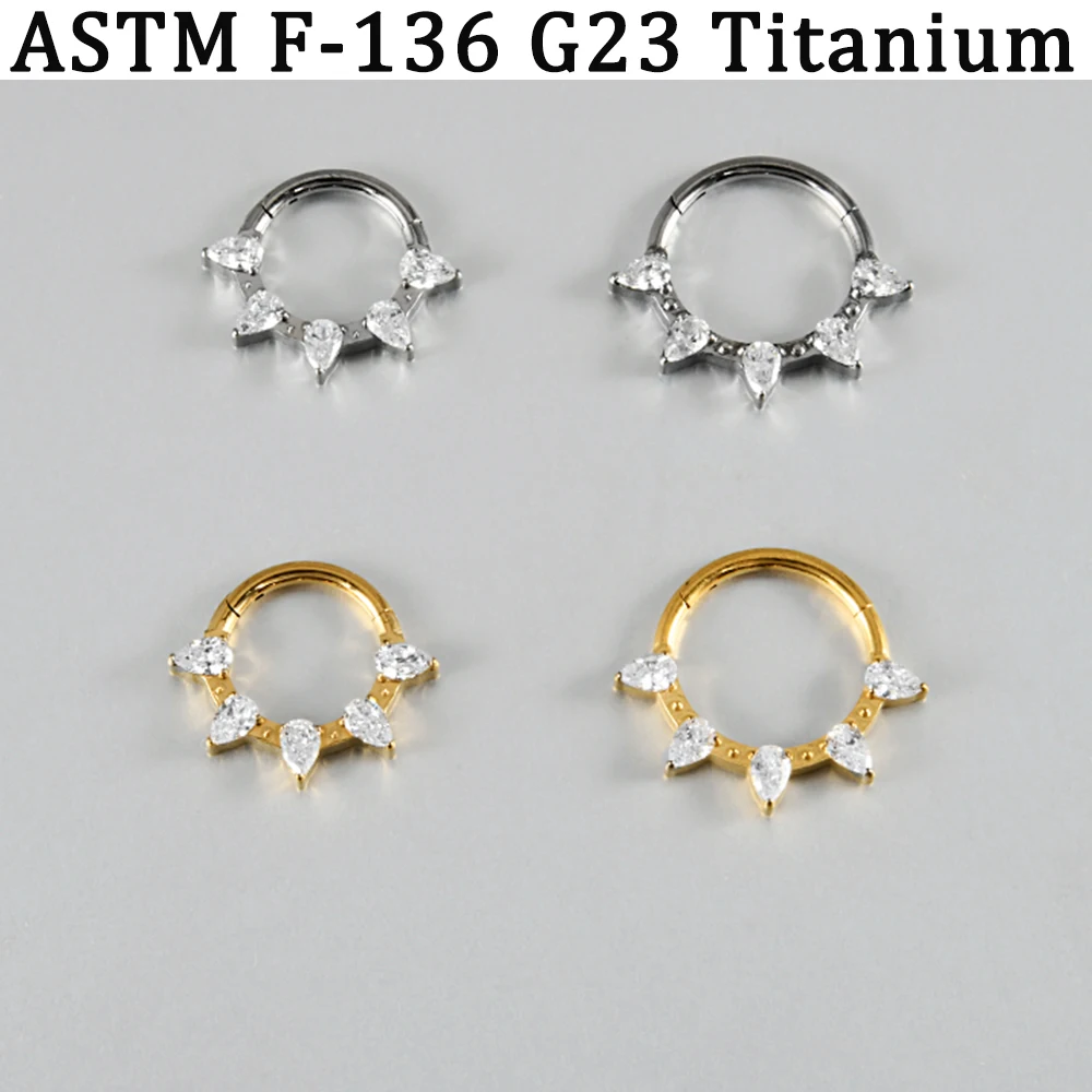 1PC G23 Solid Titanium 8/10mm Heart/Squre/Round/Waterdrop CZ Paved Septum Ear Nose Daith Cartilage Helix Lobe Piercing Earring