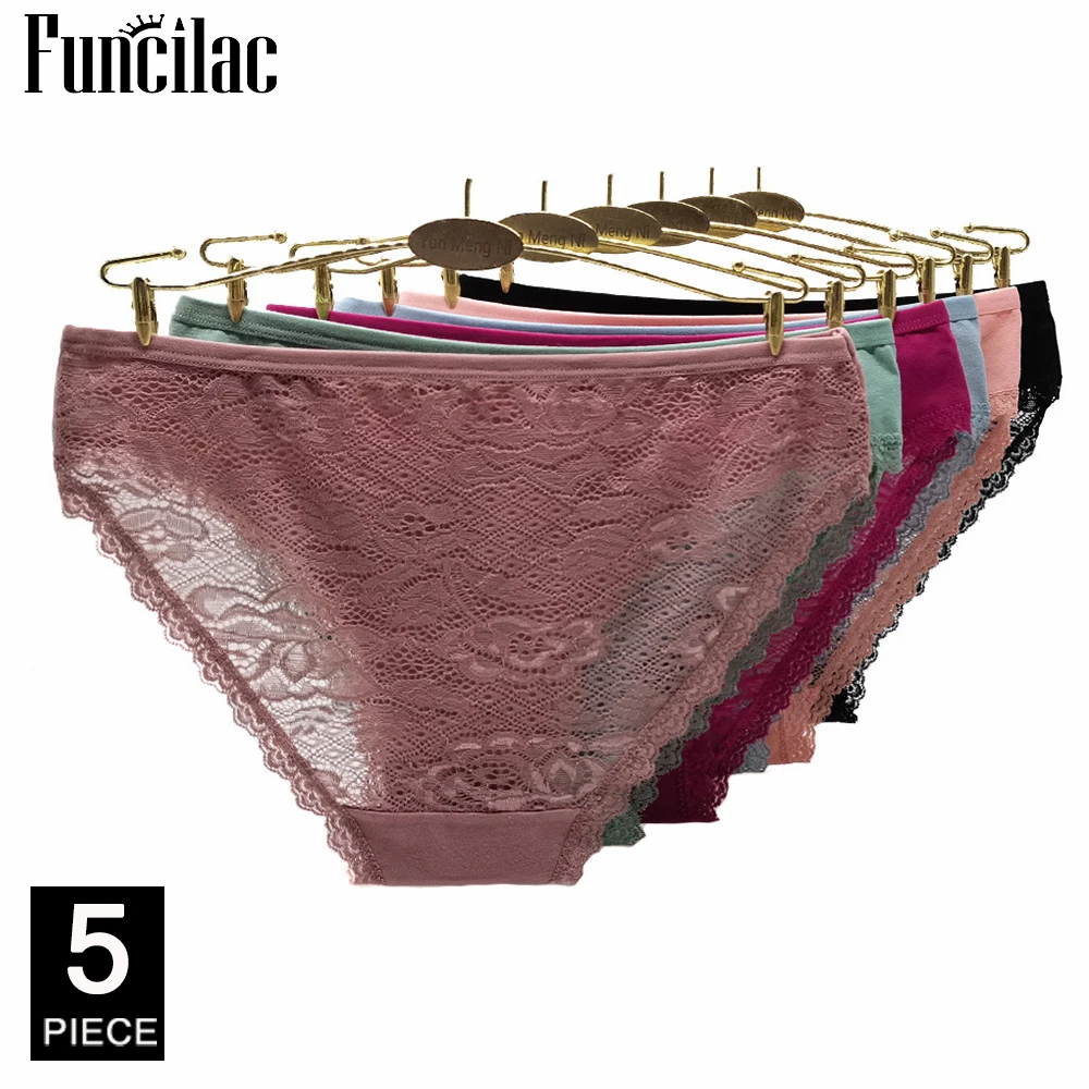 

Women Cotton Panties Female Underwear Solid Color Briefs Ladies Panty Lingerie Sexy Lace Hollow Underpants 5 Pcs/set