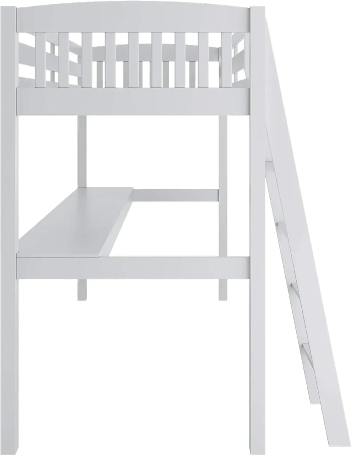 Everest Letto a soppalco alto bianco con scrivania e contenitore Struttura letto a soppalco doppia in legno massello resistente con scale per bambini e bambini piccoli