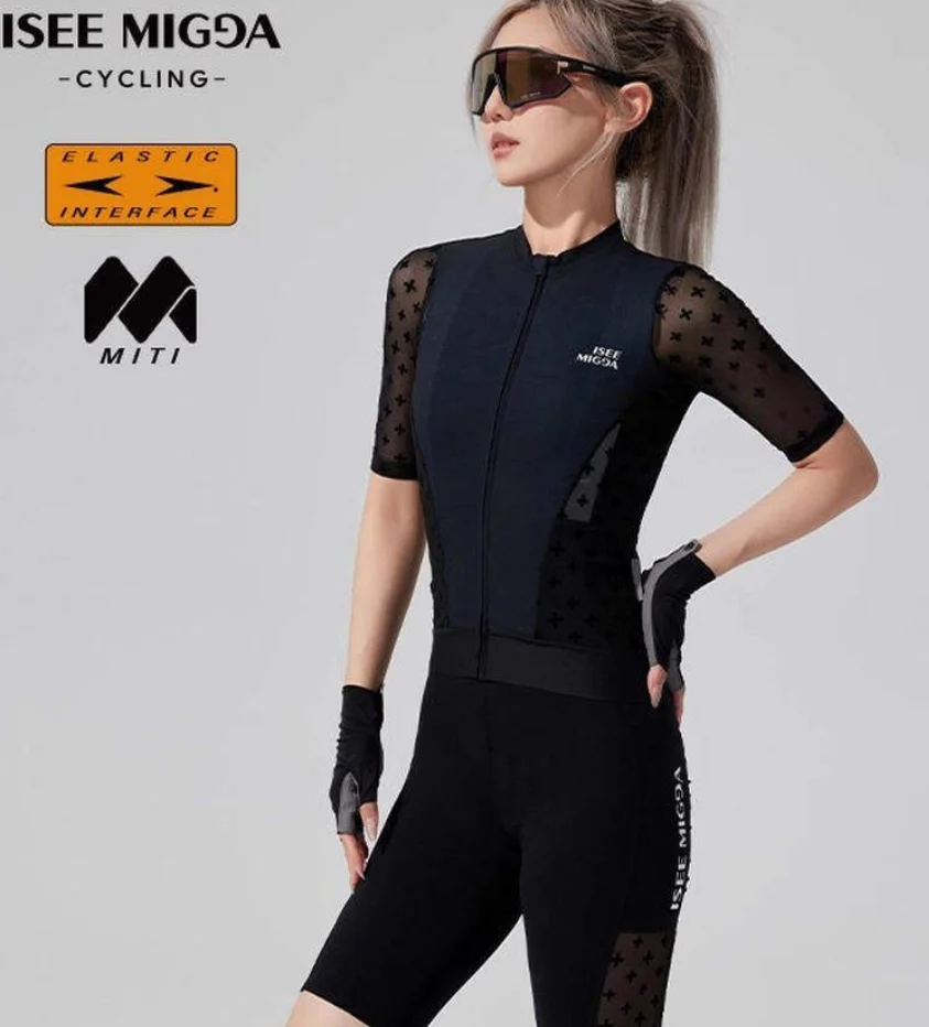 

ISEEMIGGA Fully Embroidered Lace Cycling Dress for Women - Summer Breathable Sun Protection with Double Arrows Seat Cushion