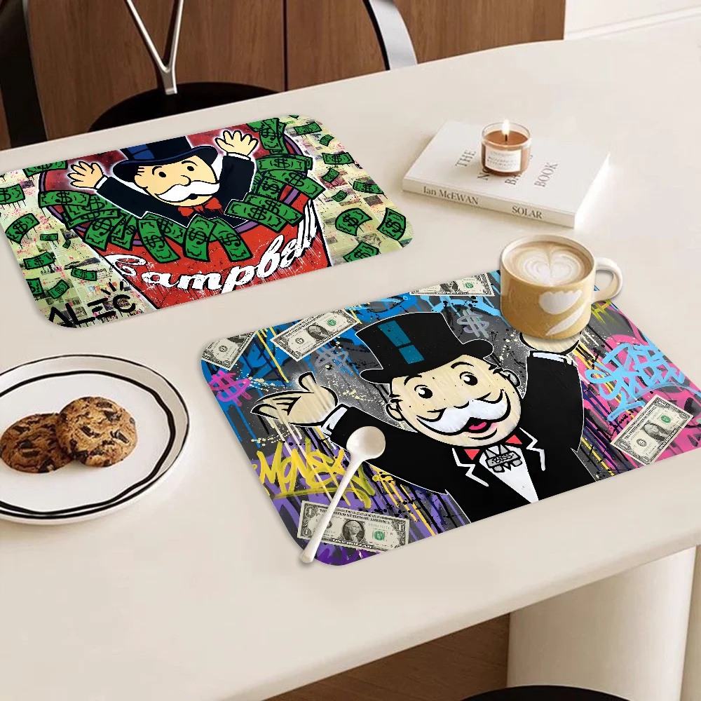 Art Alec Monopoly Money Coffee Cup Ironing Mat Modern Art Texture Drying Mat Kitchen Counter Coffee Bar Drain Mat