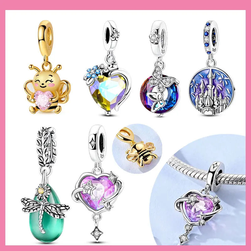 

Стерлингового Серебра 925, розовая планета, нефритовая стрекоза, подвески, Золотая пчела, обнимает сердце, бусины, кулон, подходит для оригинального браслета, ювелирные изделия своими руками