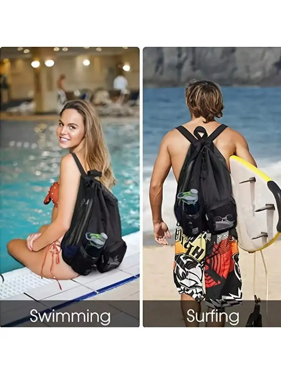 Swimming Bag Mesh Drawstring Backpack with Wet Bag, High Quality Beach Shoulder Bag for Outdoor Activities and Gym Use