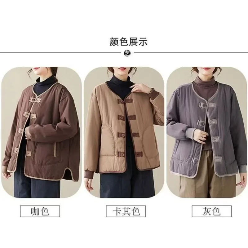 

Thick Contrasting Retro Chinese Style Cotton Women in Autumn and Winter Loose and Versatile Slim and Cotton Solid Color Jacket