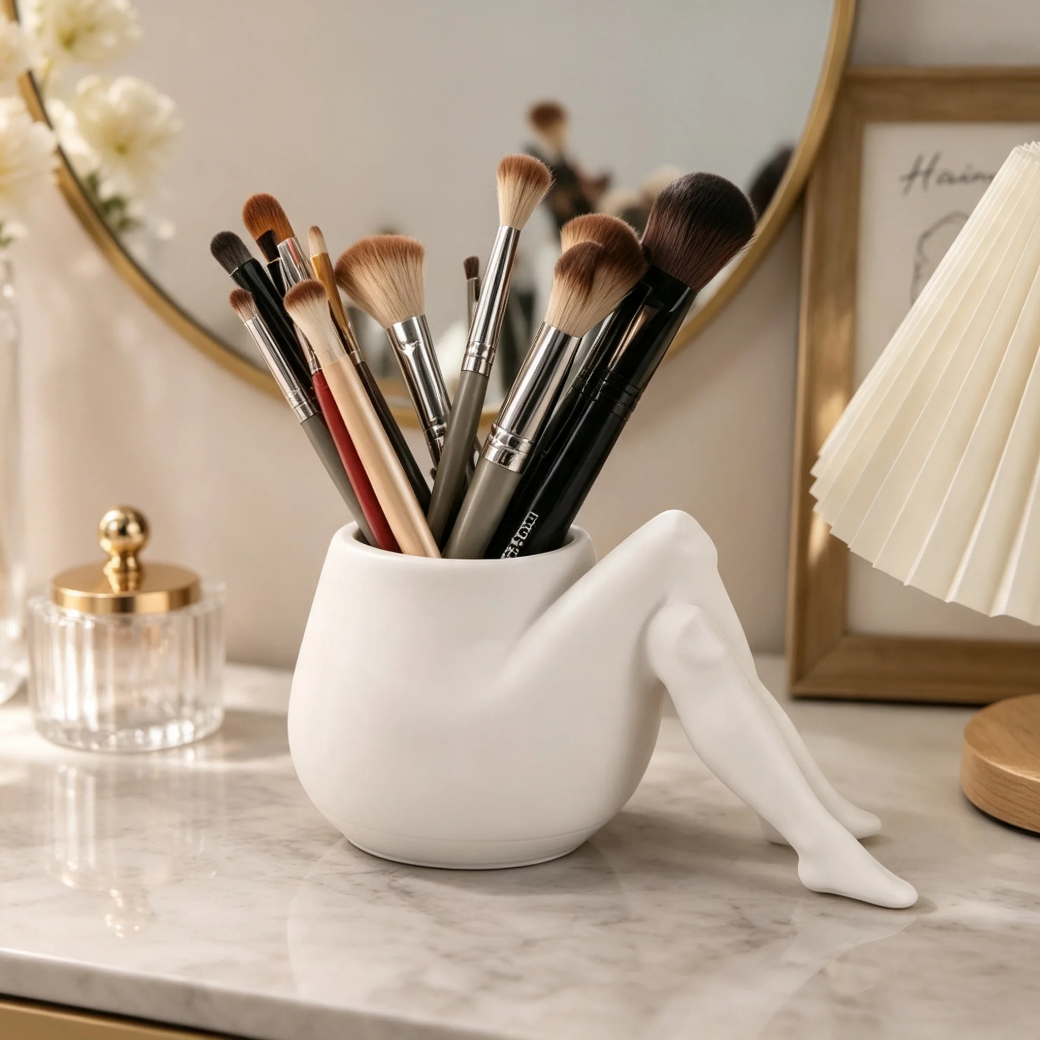 Cross-border Creative Leg Shaped Resin Storage Bucket Artistic Makeup Brush Holder Desktop Decor Vase Ornament