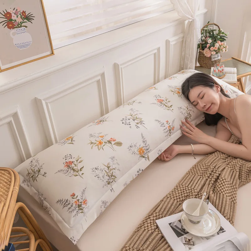 Washed Cotton Double Long Pillowcase Cozy Skin Friendly Home Couple Extended Pillow Cover for Bed Large Size 120 150 180cm