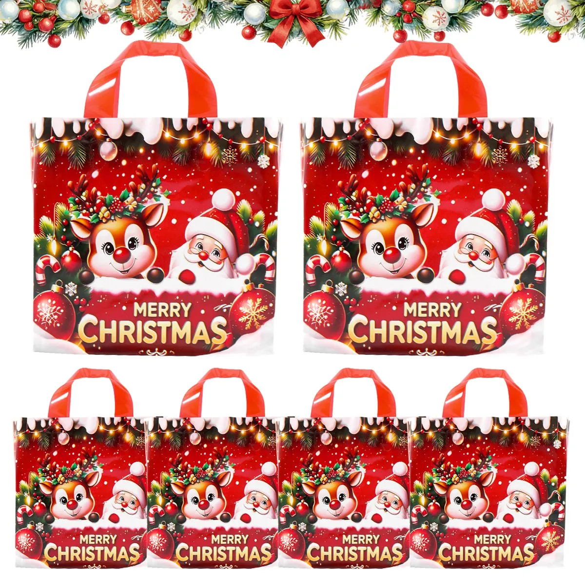 6 Stück Frohe Weihnachten Geschenktüten Santa-Elch-Tragetaschen Navidad Natal Weihnachtsdekoration für Zuhause 2026 Neujahrsgeschenk-Verpackungstaschen – Detail 2