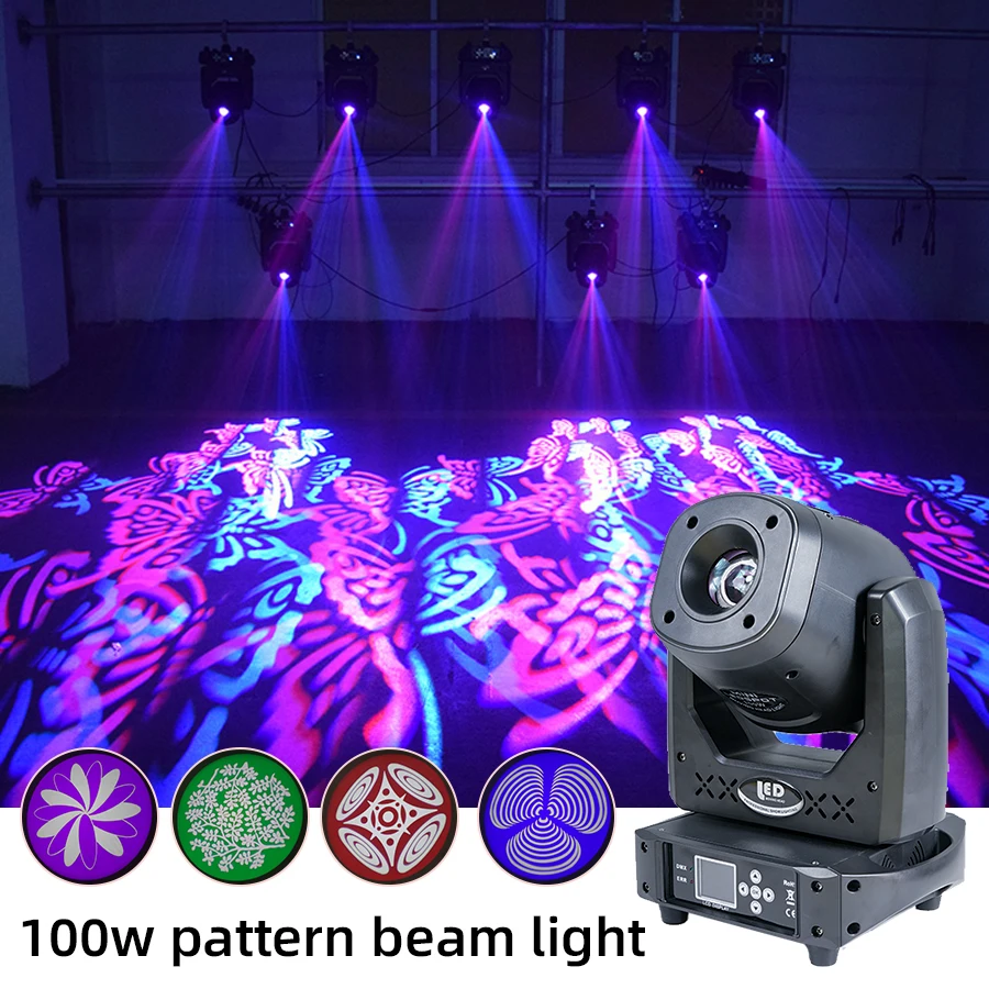 120W RGBW Moving Head DJ Light Strip 7 LED Spotlights with Color Film 7 Colors DMX 3 Prisms Stage Lighting Sound Activated Contr