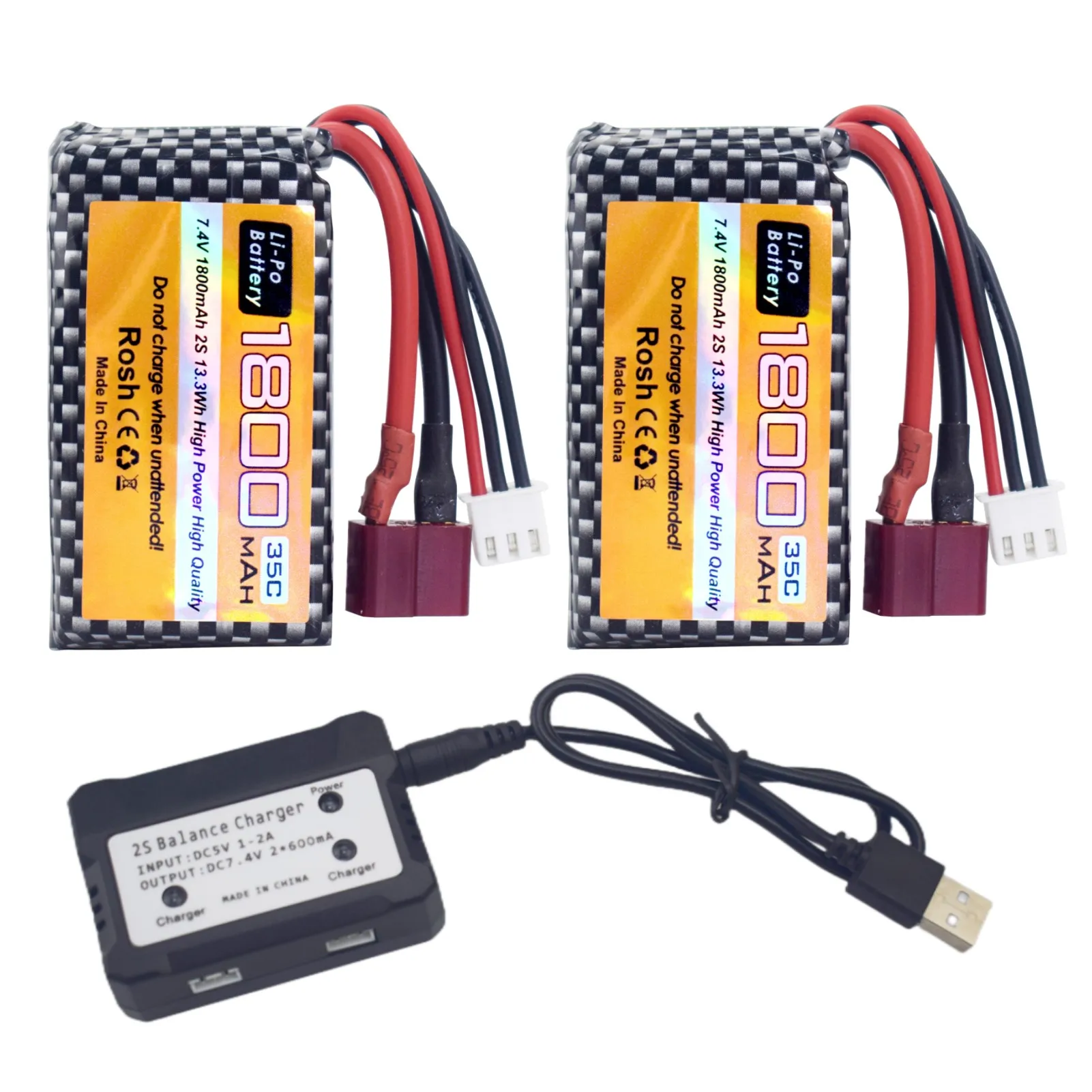 7.4V 35C 1800mAh LiPo Battery+2-IN-1 Charger For WLTYOS K929-B A959-B 12402 12403 12404 12423 12428 144001 1/18 1/14 1/12 RC Car