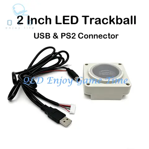 2 Inch 4.5cm Diameter Arcade LED Round Trackball, USB Connector Tracking Ball Mouse for PC / PS2, Support Left and Right Key