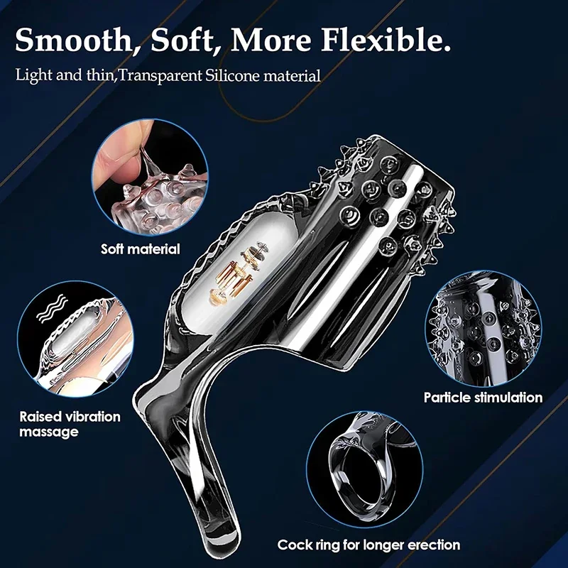 Penis Cock Ring Vibrator Extensions Condom Male Enlargement Clits Massager Cock Ring Vibrating Penis Cover Sex Toys For Men 18+ - view 4