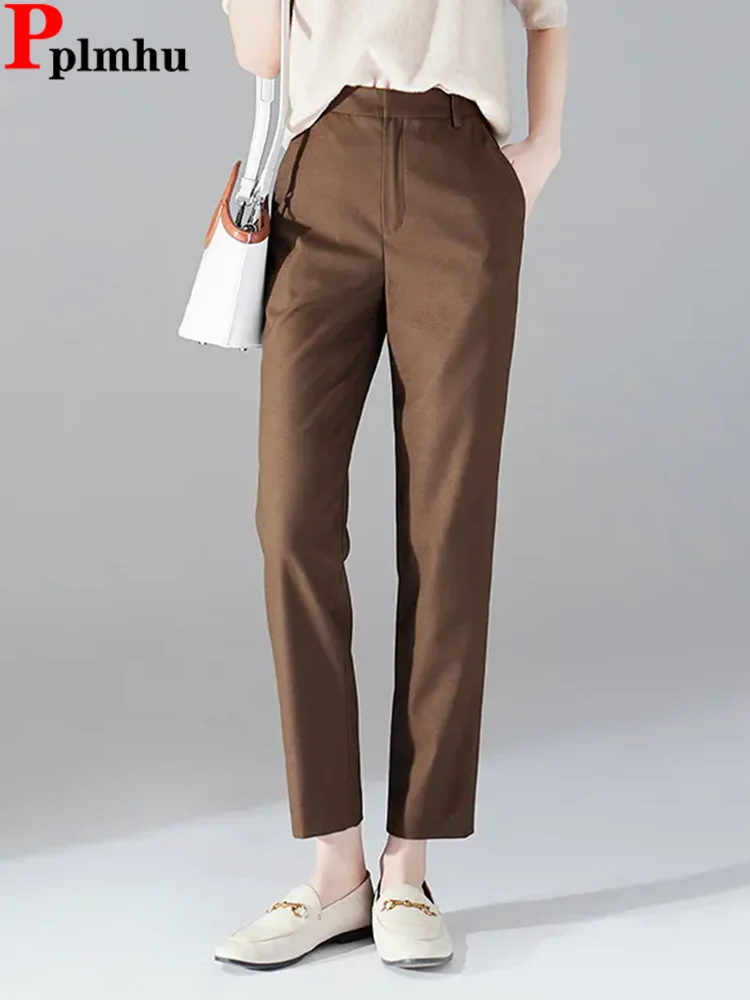 Female Formal Slim Straight Suit Pants Women Classic Solid High Waist Office Pantalones Korean Fashion Casual Calca Ol Trousers